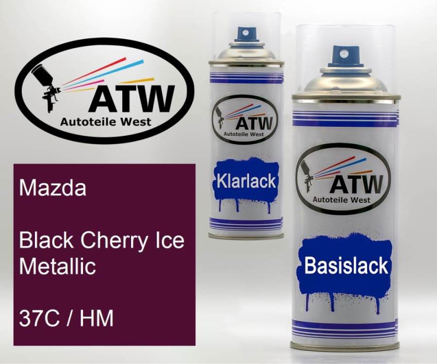 Mazda, Black Cherry Ice Metallic, 37C / HM: 400ml Sprühdose + 400ml Klarlack - Set, von ATW Autoteile West.